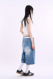 Wavy carpenter bermuda denim pants