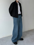 Deep Tuck Wide Blue Denim