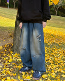 Length balloon denim jeans
