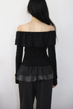 Wavy Shirred Drop Off Shoulder