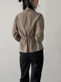 Slit Mock Neck Belted Blouse