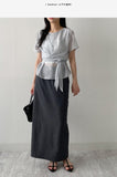 Blooming Wrap See-through Short Sleeve Blouse