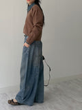 Curved Balloon Wide Denim Pants Mid Blue