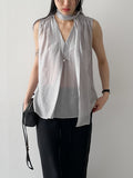 [Scarf SET] Sica V-Neck Sleeveless Blouse