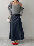 Deep Slit Wrap Denim Long Skirt
