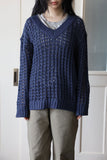 Net openwork v-neck knit