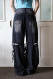 Knee slit strap denim