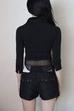 Three quarter collar mesh shirt top