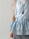 Tencel See-through Frill Sleeveless Blouse