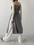 Dot Deep Slit Layered Bustier Long One Piece