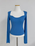 Heart Neck Ribbed Slim Knit