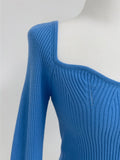 Heart Neck Ribbed Slim Knit