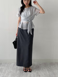 Blooming Wrap See-through Short Sleeve Blouse