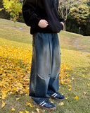 Length balloon denim jeans