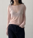 Boatneck Tencel See-Through T-Shirt