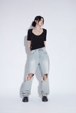 destroyed washing jeans