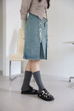 Eyelet string denim skirt
