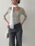 Ribbed Deep U-Neck Crop T-Shirt