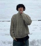 High-Neck Cable Knit Zip-Up