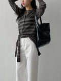 [Shawl SET] Striped Round Knit Cardigan