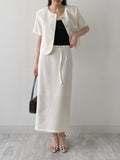 Lara Tweed Belted H-Line Long Skirt