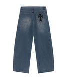 DOT CROSS Embroidered Wide Curved Jeans