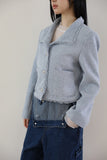 High Neck Fringe Tweed Jacket