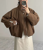 Cotton high neck over fit bomber jacket