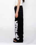 Monster Lettering Stitch Wide Denim Pants
