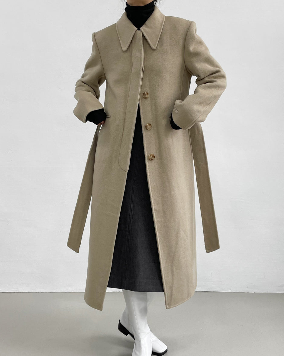 [Wool 90%] Big collar robe handmade long coat