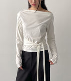 Boat Neck Shirring Wrap T-Shirt