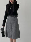 Herringbone A-line midi skirt