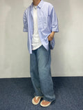 Sky Rolling Stripe Boxy Fit Half Shirt