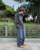 Grayish pin tuck denim pants