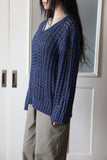 Net openwork v-neck knit