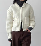 Reverse Two-Way Crop Knit Zip-Up