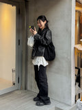 [Unisex] Crop Leather Single Over Fit Jacket