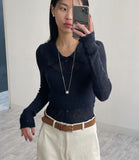 [Bustier set] Collar Wool See-through Knit