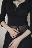 Three quarter collar mesh shirt top