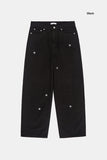 Snow embroidery wide cotton pants