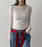 Deman Shirring Layered Long Sleeve T-shirt