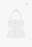 Denim snap cut out sleeveless top