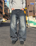 Brushed washing denim pants