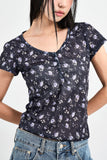 Flower Sheer Button T-shirt
