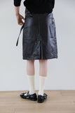 Two-belted leather midi skirt