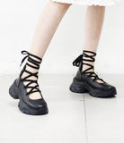Plum Lace-up Strap Platform Sneakers