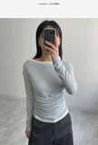 Layered Shirring Boat Neck T-Shirt