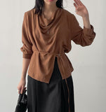 Draped Slit Wrap Blouse