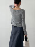 Deep Slit Wrap Denim Long Skirt