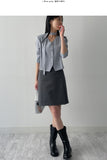 [Tie SET] Padded V-neck Pin Tuck Blouse